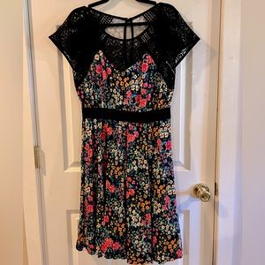 Torrid Lace Inset Floral Fit and Flare Skater Mini Dress